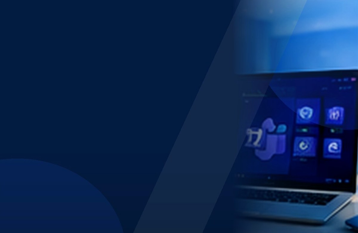 Glossy Microsoft 365 workspace with collaboration and security technology