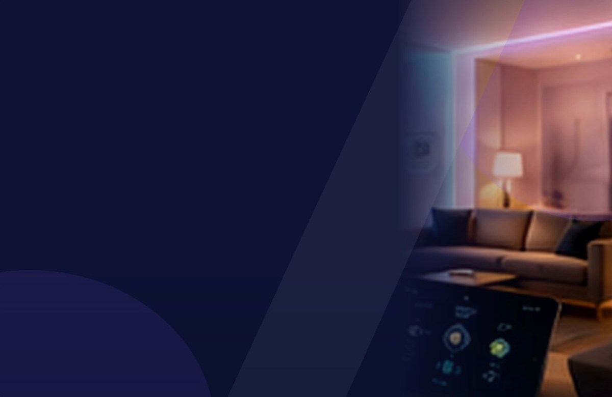 Glossy modern smart home with connected lighting and control devices